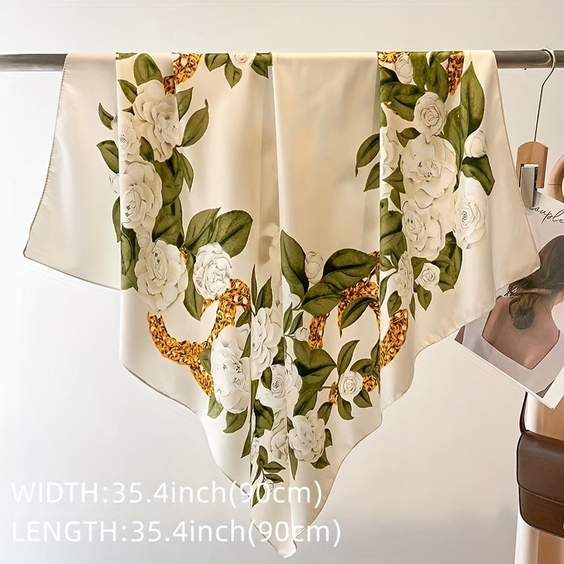 Flower Print Shawl Silk Square Scarf Neckerchief Bandana Hijab