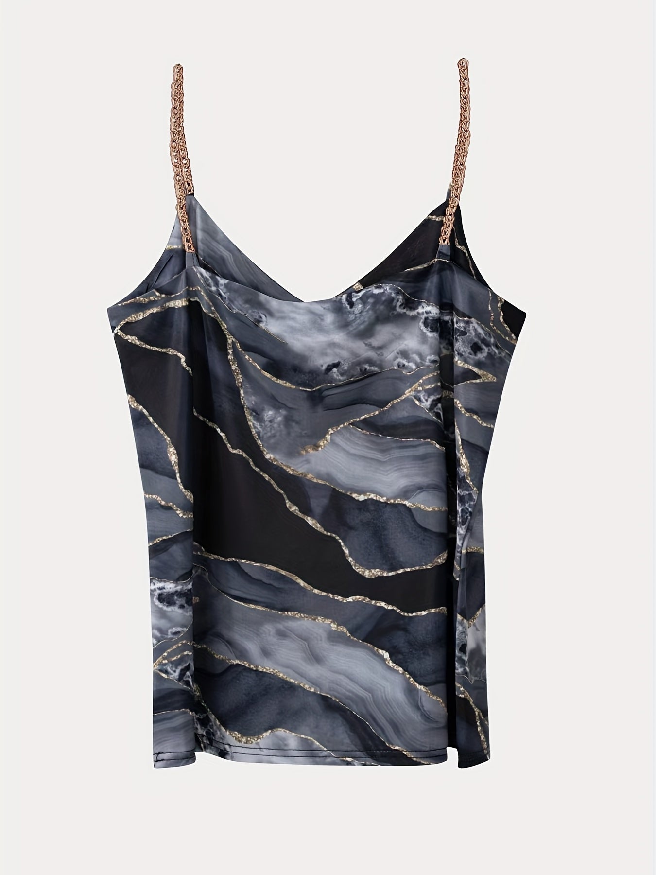 Marble Chain Strap Top V-neck Spaghetti Strap Summer Women's Clothing