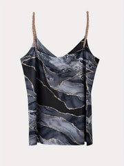 Marble Chain Strap Top V-neck Spaghetti Strap Summer Women's Clothing