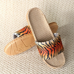 Women's Tiger Pattern Slide Sandals Linen Flat Shoes