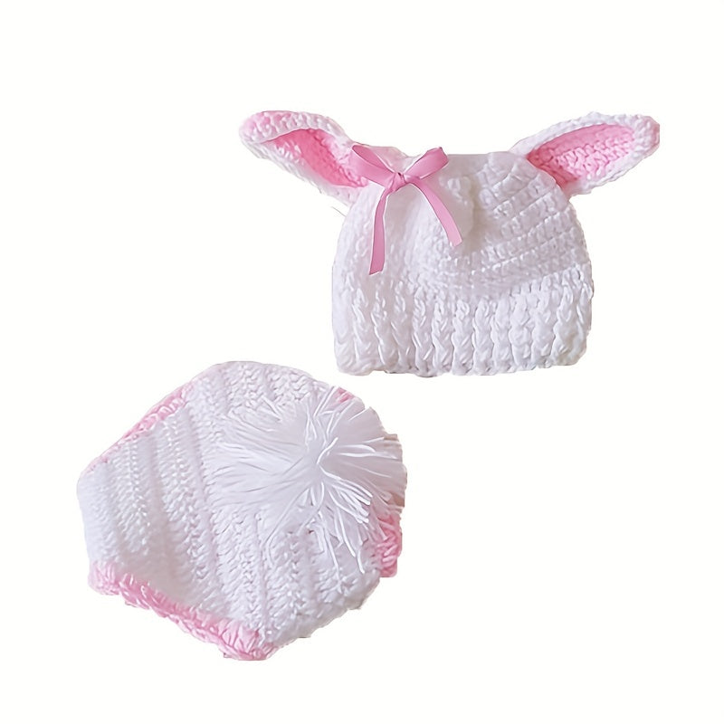 2pcs Baby Knitted Beanie Cap Set for Photography Props, 0-6 Months