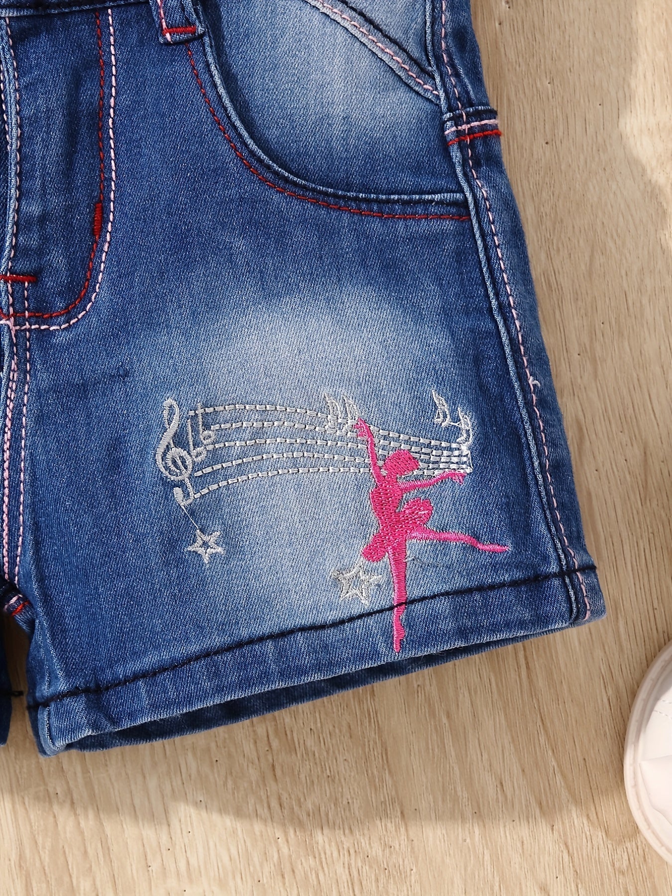 Girls' Letter Embroidered Denim Shorts - Street Outwear