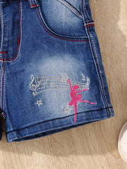 Girls' Letter Embroidered Denim Shorts - Street Outwear