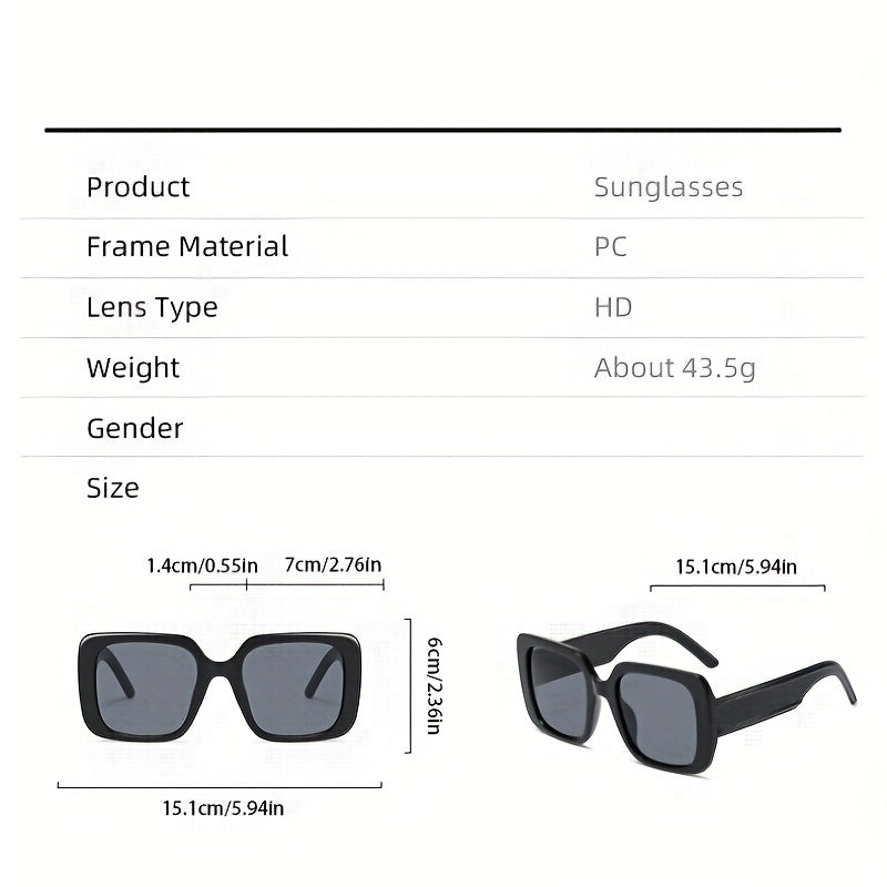 Square Wide Leg Sunglasses Metal Stainless Hinge UV400