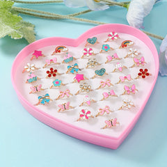 36pcs Girls Colorful Alloy Rings Set - Children Kids Accessories Gift
