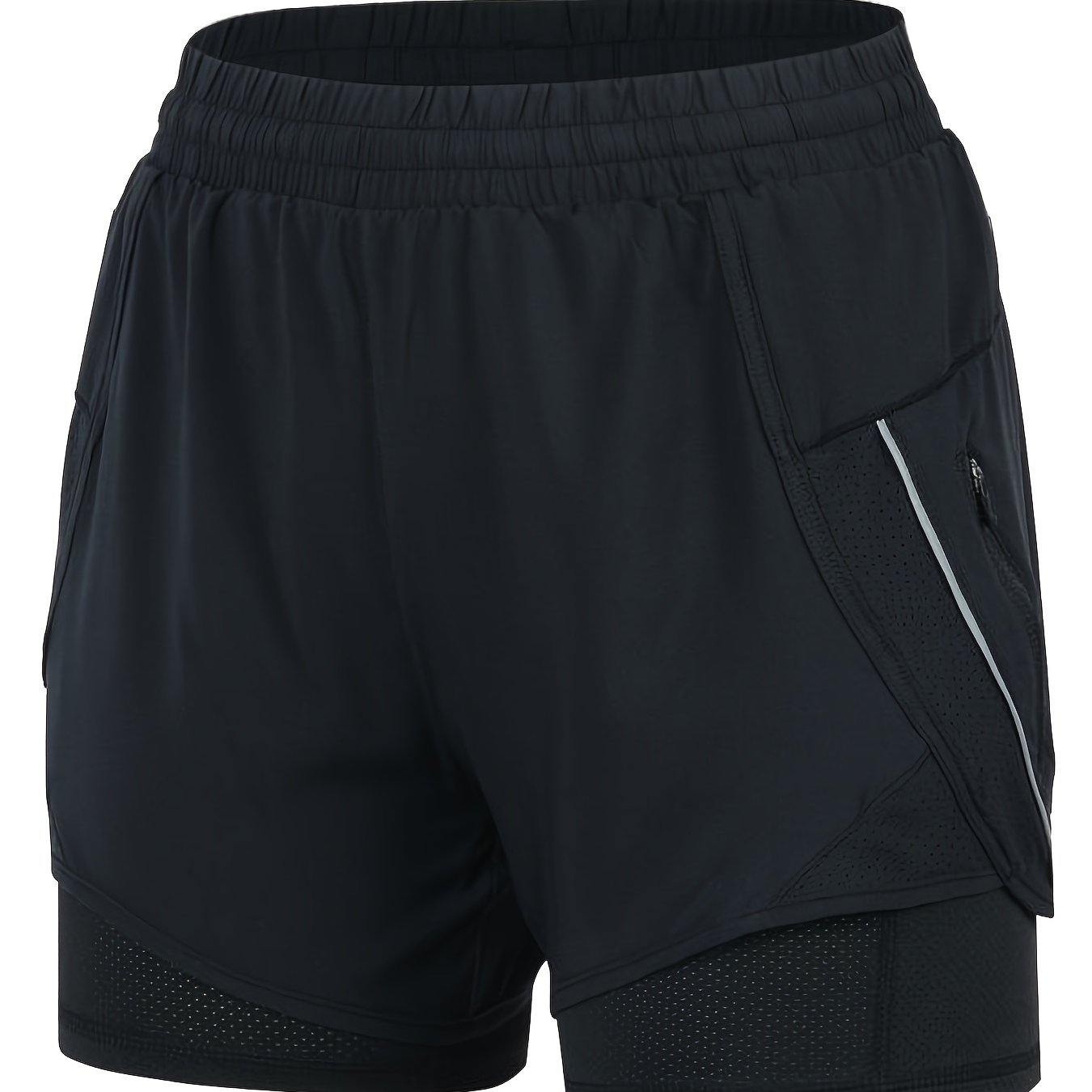 2 in 1 Running Shorts High Waist Zip Pockets Activewear