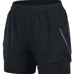 2 in 1 Running Shorts High Waist Zip Pockets Activewear