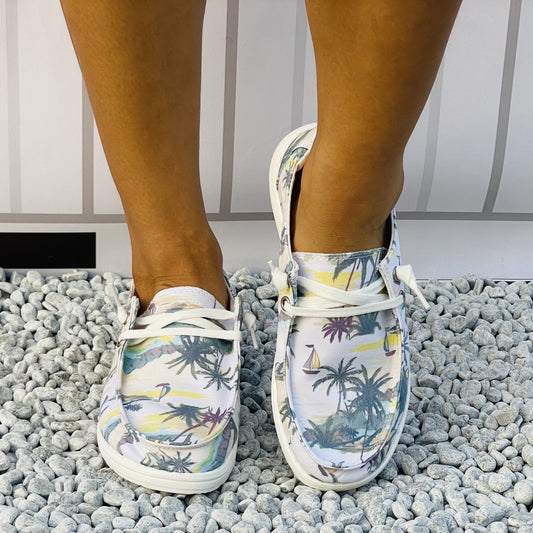 Women's Coconut Tree Boat Shoes Anti Slip Casual Walking Shoes