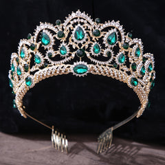 Emerald Crystal Crown With Comb Bridal Wedding Headband For Brides