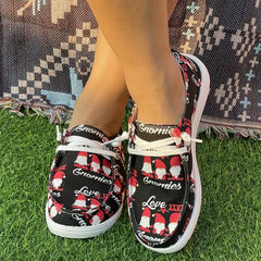 Women's Christmas Hat Pattern Flat Skate Shoes Lightweight Walking Shoes