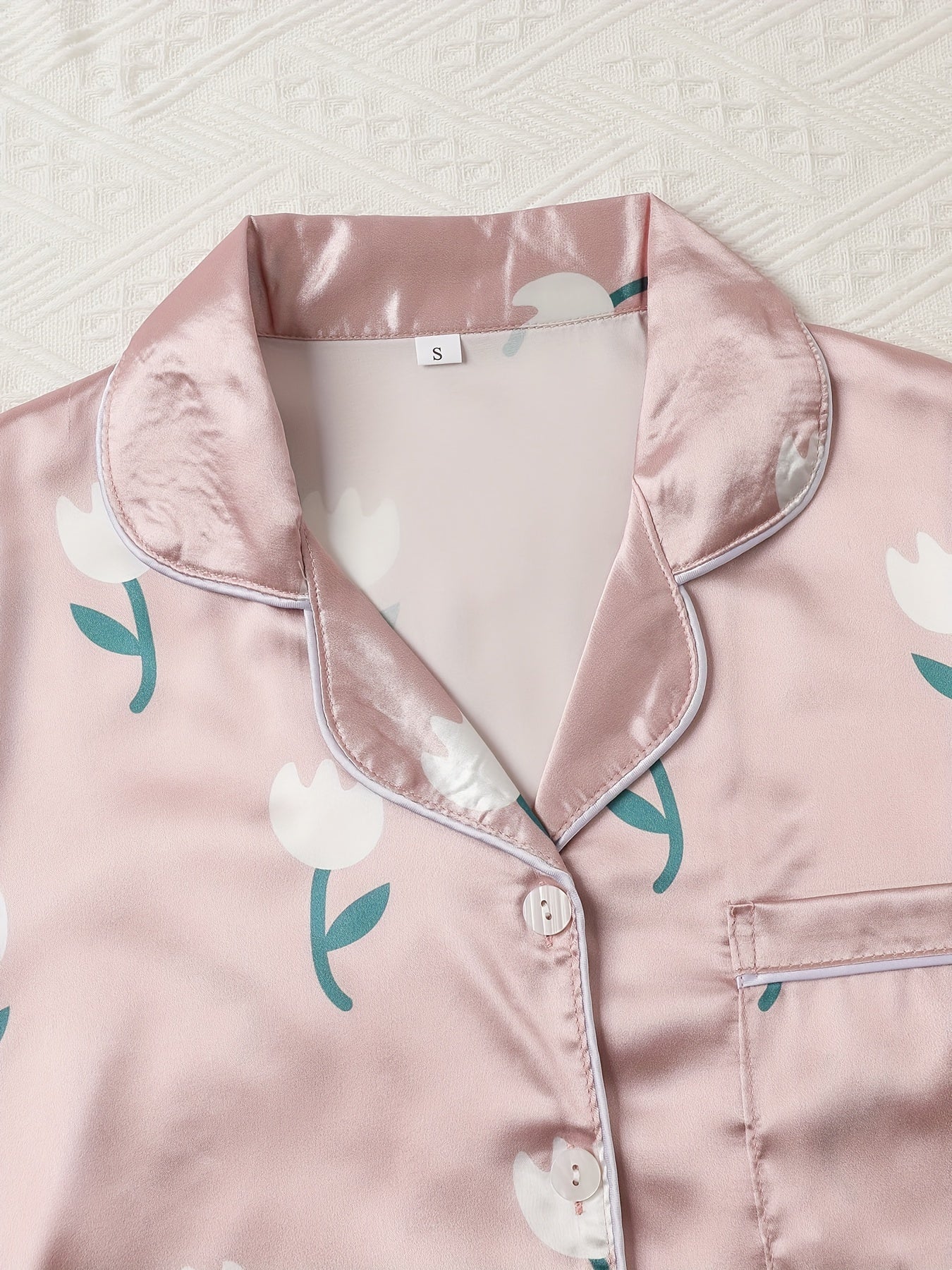 Floral Print Pajama Set Short Sleeve Top & Pants Women's Sleepwear