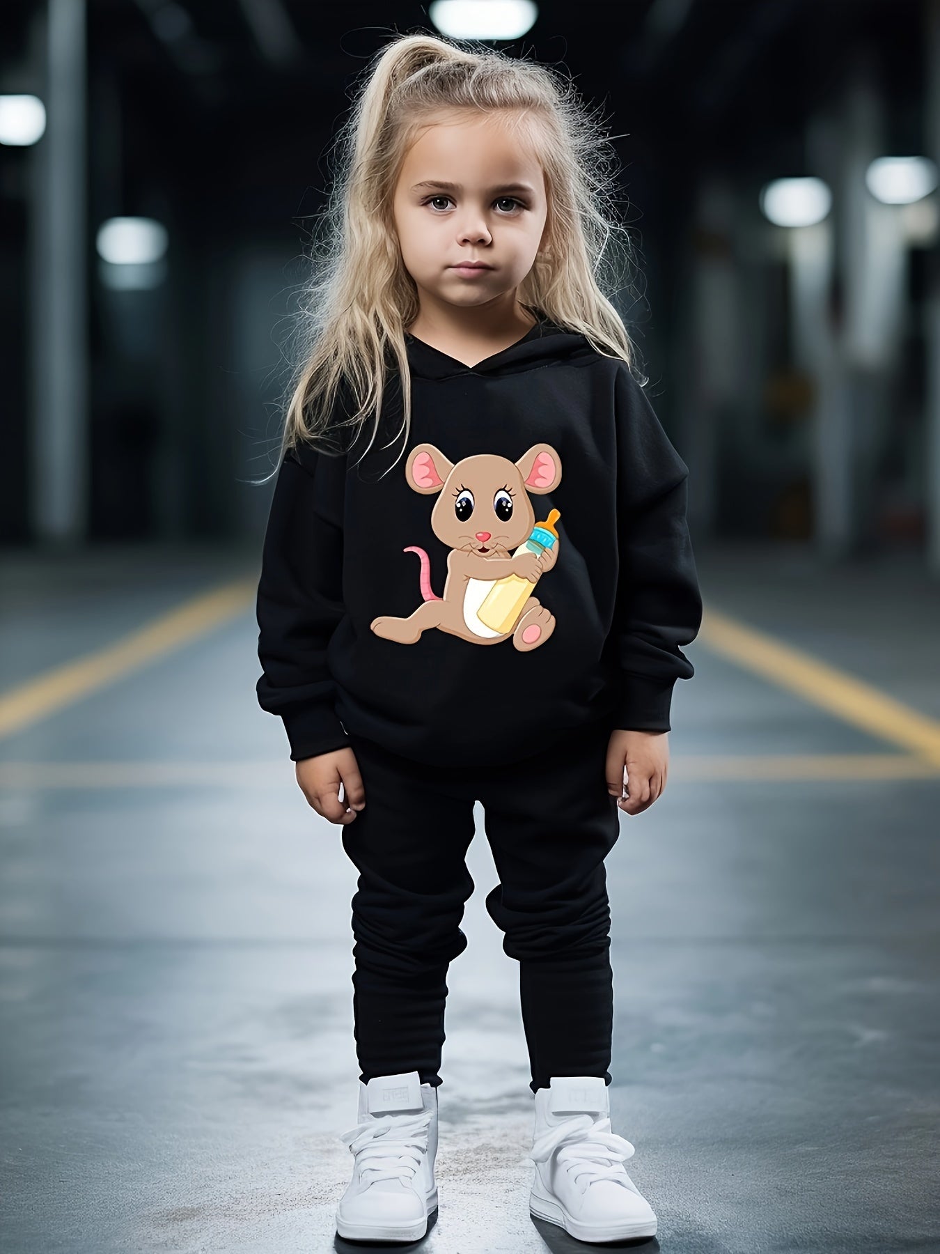 Baby Mouse Print 2pcs Girls Outfits Hoodies Jogger Pants Set