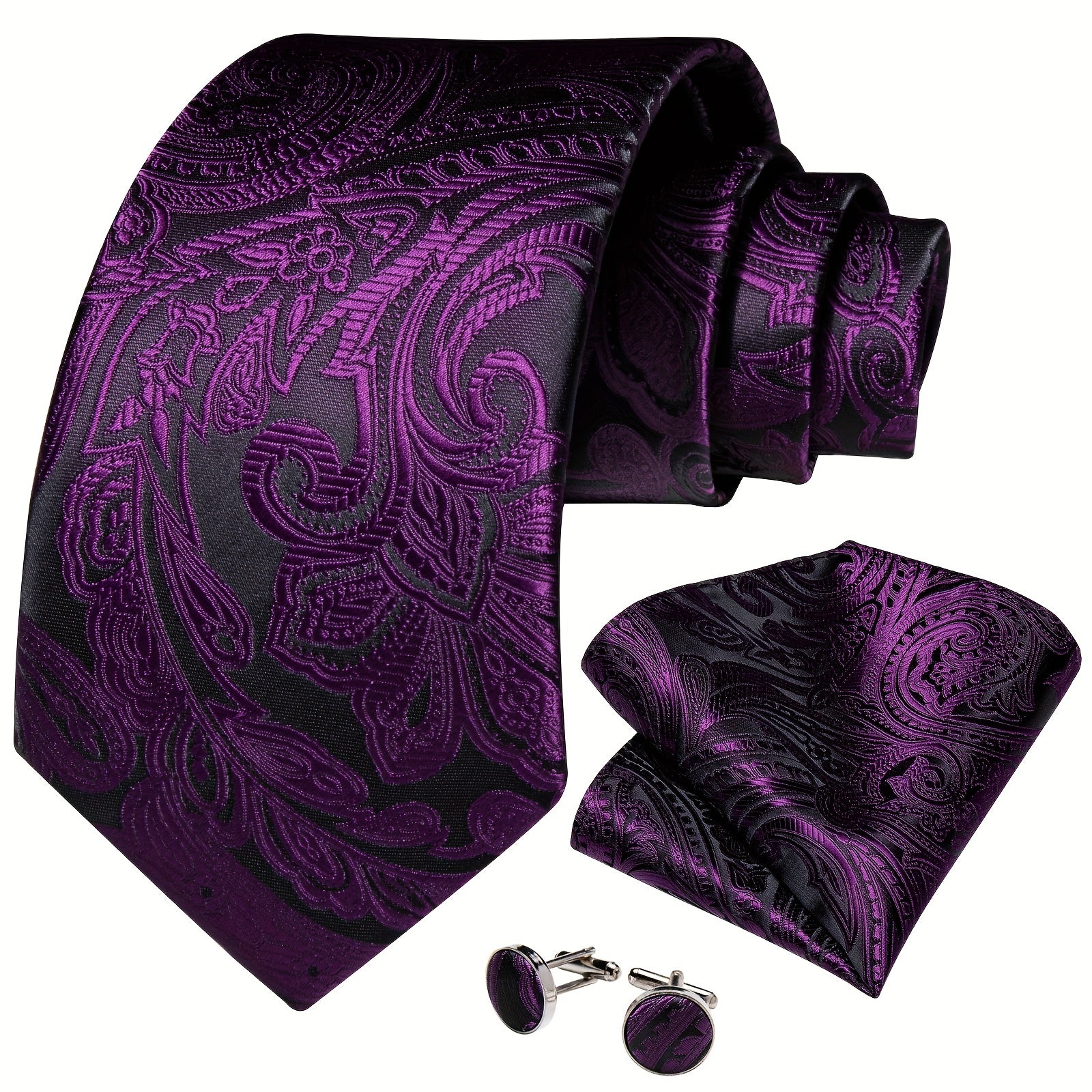 Men's Purple Stripes Floral Ties Set Necktie