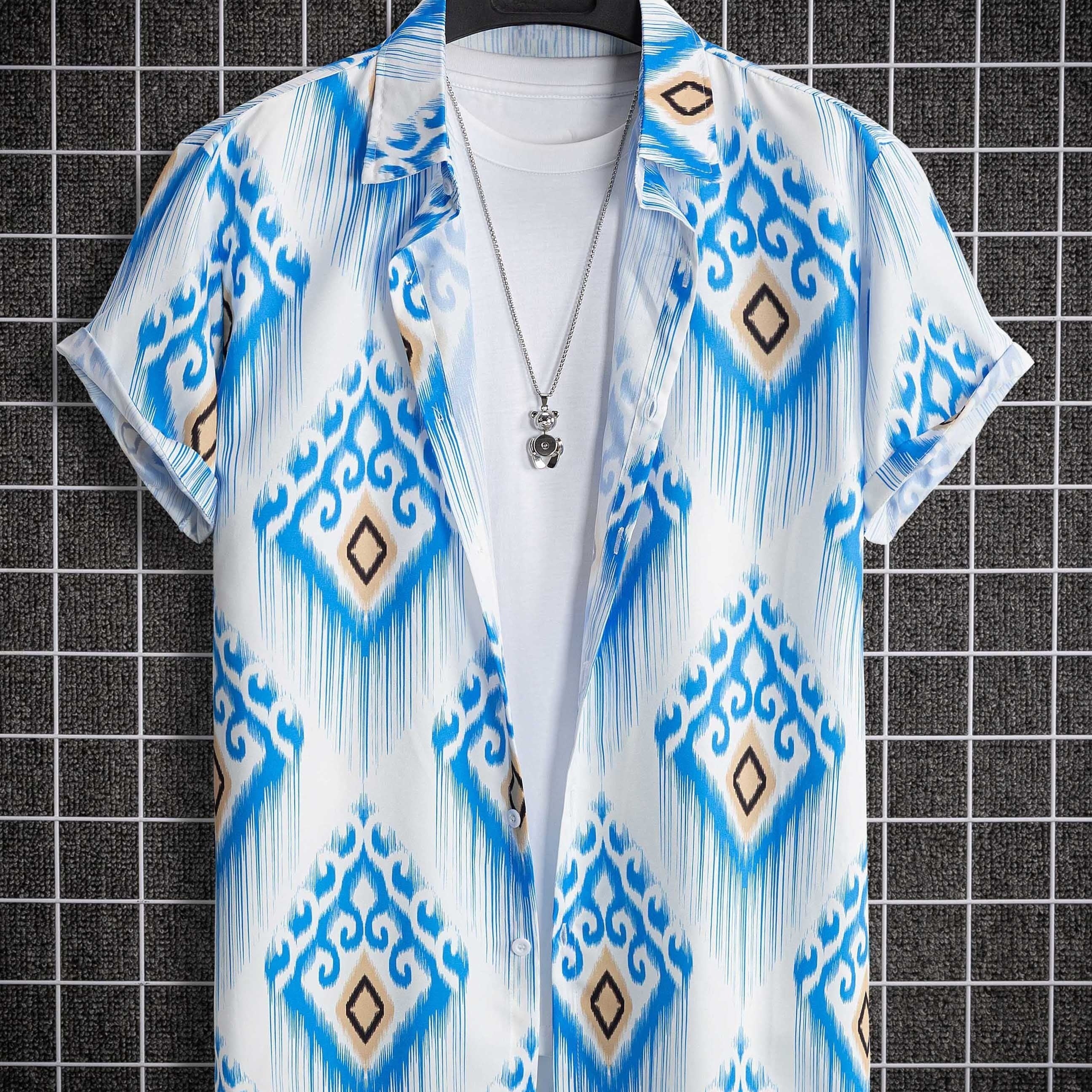 Boho Print Men's Casual Short Sleeve Shirt for Summer Vacation
