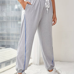 Sports Pants Stitching Tie Waist Stretch Running Yoga Joggers