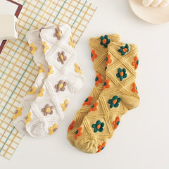 5 Pairs Floral & Argyle Print Socks Breathable Stockings Women's Hosiery