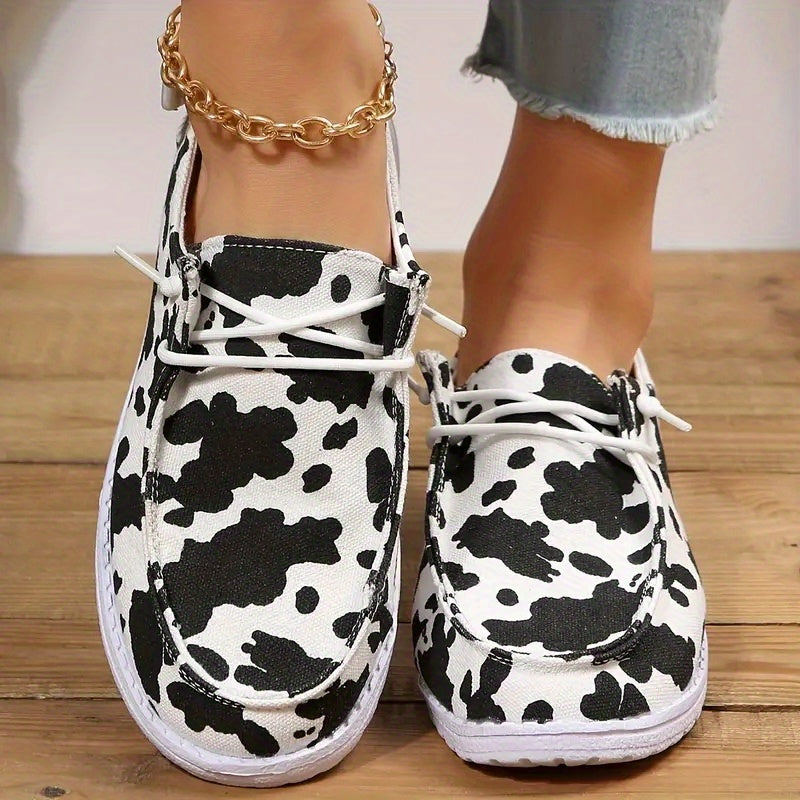 Cow Print Canvas Shoes Flat Lightweight Comfortable Outdoor Walking Shoes