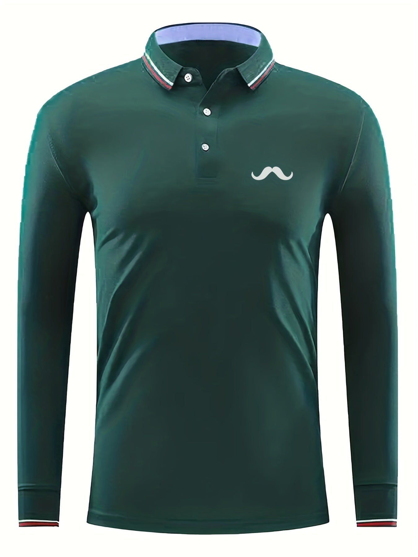 Men's Beard Print Long Sleeve Polo Shirt Casual Breathable Button Up Top