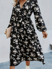 Women's Plus Floral Print Long Sleeve Dress With Belt
