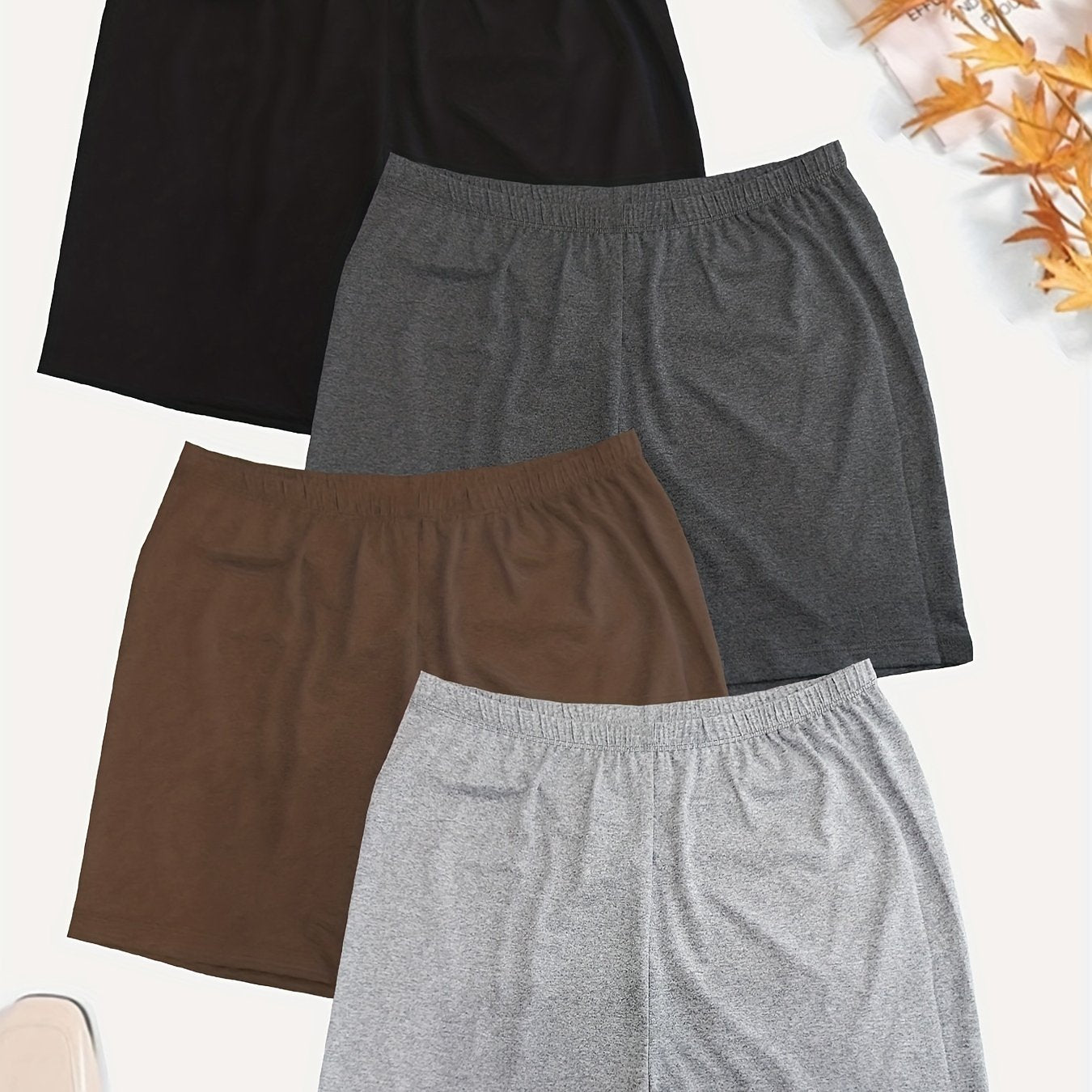 4 Pack Plus Size Sports Shorts Set Women's Plus Solid High Rise Shorts