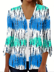 Floral Print Button Front Blouse Three Quarter Sleeve Cardigan