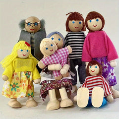 Wooden Family Figure Set 7pcs Mini Figures for Dollhouses Cosplay Birthday