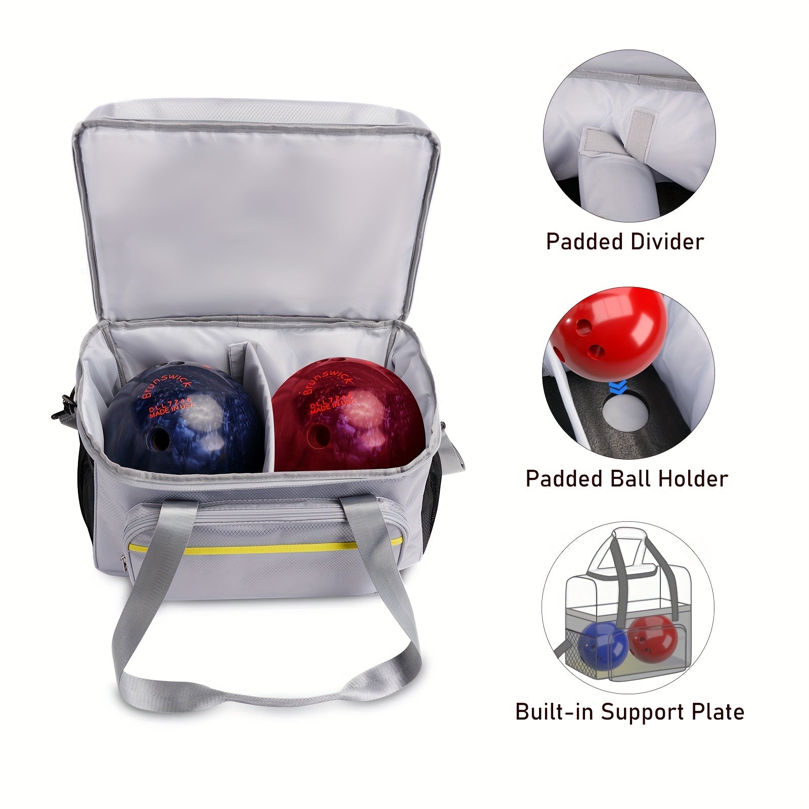 Bowling Ball Bag For 2 Balls With Padded Holder And Insulated Pocket