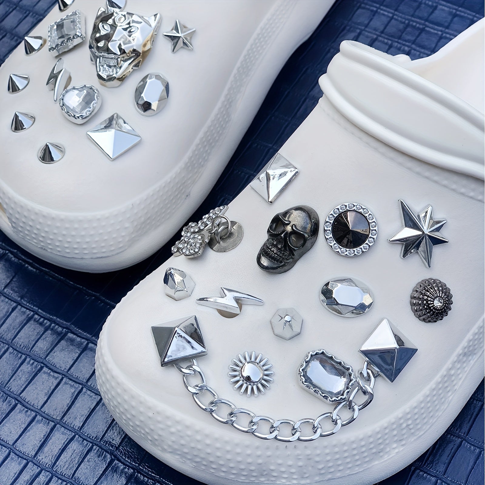 27pcs Punk Rhinestones & Skull Shoe Charms For Clogs Garden Shoes DIY