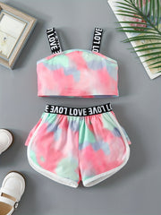 Toddler Girls Tie Dye Cami Crop Top & Track Shorts Set