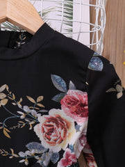 Floral Pleated Long Sleeve Dress