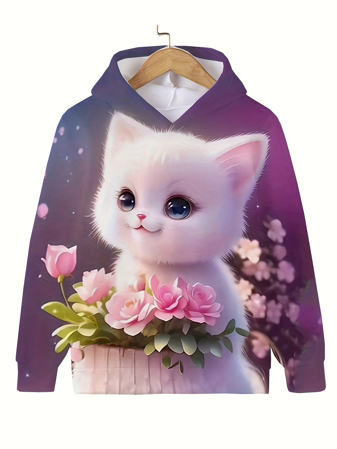 3D Kitty Flower Garden Hooded Sweatshirt For Girls