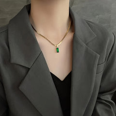 Green Crystal Zircon Necklace Stainless Steel