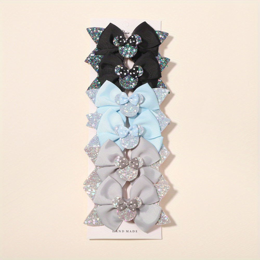 6pcs Glitter Bow Hair Clips for Baby Girls