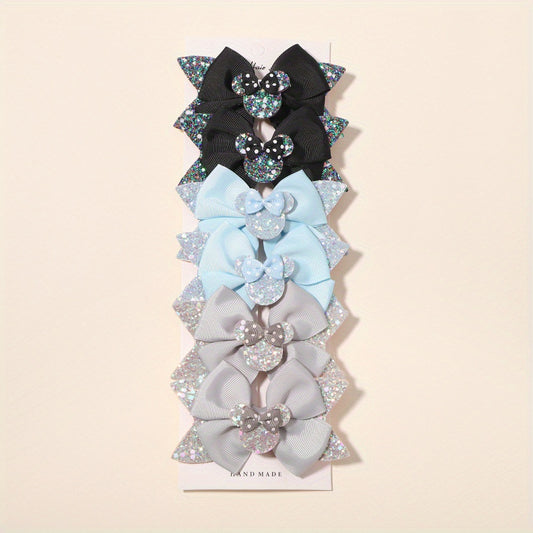 6pcs Glitter Bow Hair Clips for Baby Girls