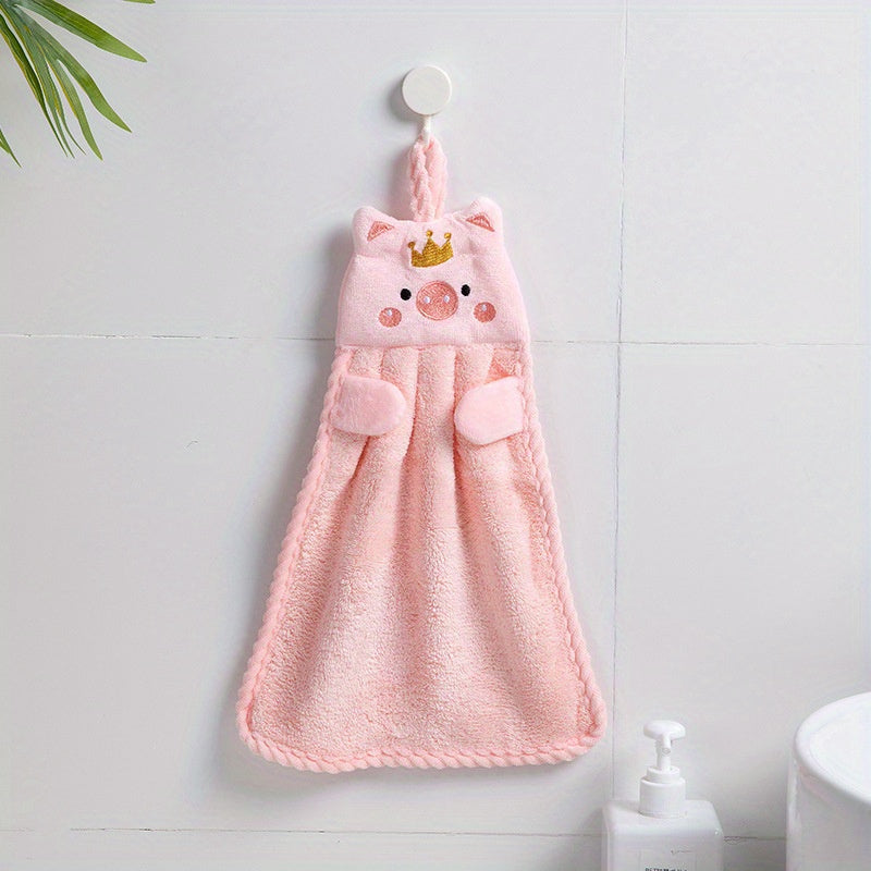 Cartoon Animal Shape Hanging Towel Coral Fleece Soft Towel