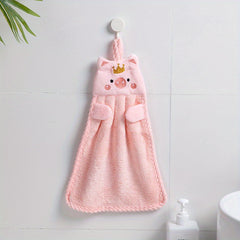 Cartoon Animal Shape Hanging Towel Coral Fleece Soft Towel