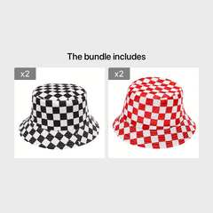 Plaid Double-sided Bucket Hat for Men Women Outdoor Sunshade