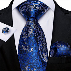 DiBanGu Classic Navy Men's Tie Paisley Floral Necktie Set