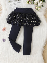 Girls Footless Leggings With Mesh Tutu Ruffle Skirt