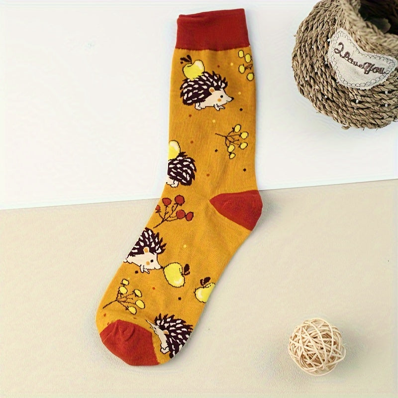 Cartoon Hedgehog Print Socks Comfy Mid Tube Women's Stockings