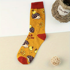 Cartoon Hedgehog Print Socks Comfy Mid Tube Women's Stockings