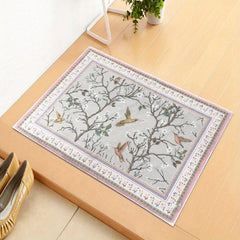 Cashmere Indoor Mat Flower Tree And Birds Painting Area Rug Non Slip