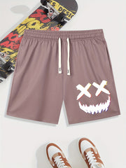 Smile Print Men's Drawstring Waistband Shorts