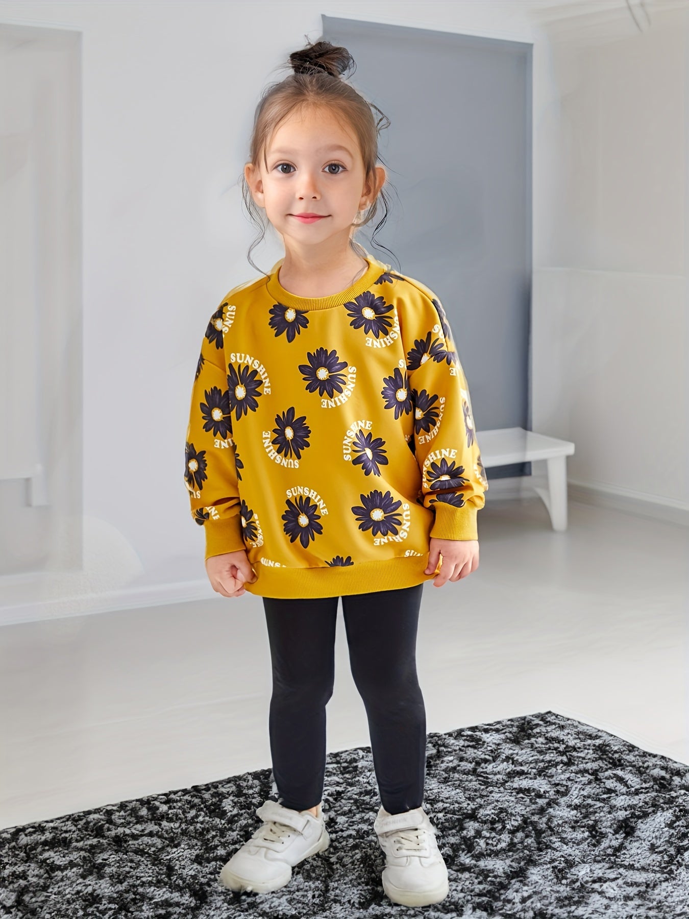 Girls' Flowers Allover Print Casual Sweatshirt Top