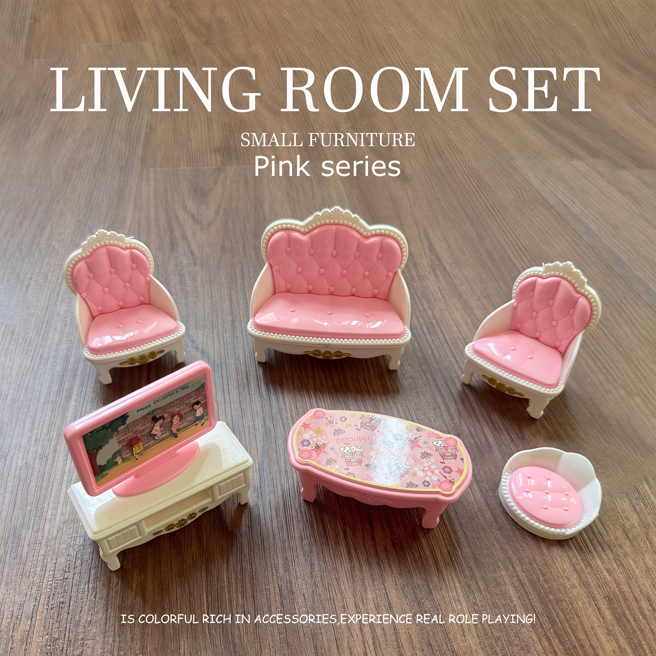 Pink Villa Doll Furniture Playhouse Set Mini Toys Ornaments Decorations