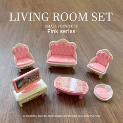 Pink Villa Doll Furniture Playhouse Set Mini Toys Ornaments Decorations