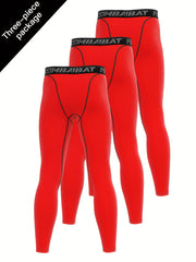 Men's 3pcs Solid Leggings Active Quick Drying Sports Compression Pants