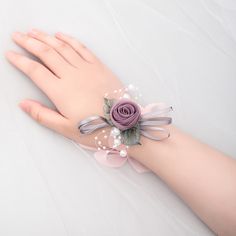 Bridesmaid Wrist Flowers Faux Pearl Bracelet Wedding Supply