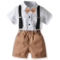 Boys Gentleman Short Sleeve Shirt & Khaki Suspender