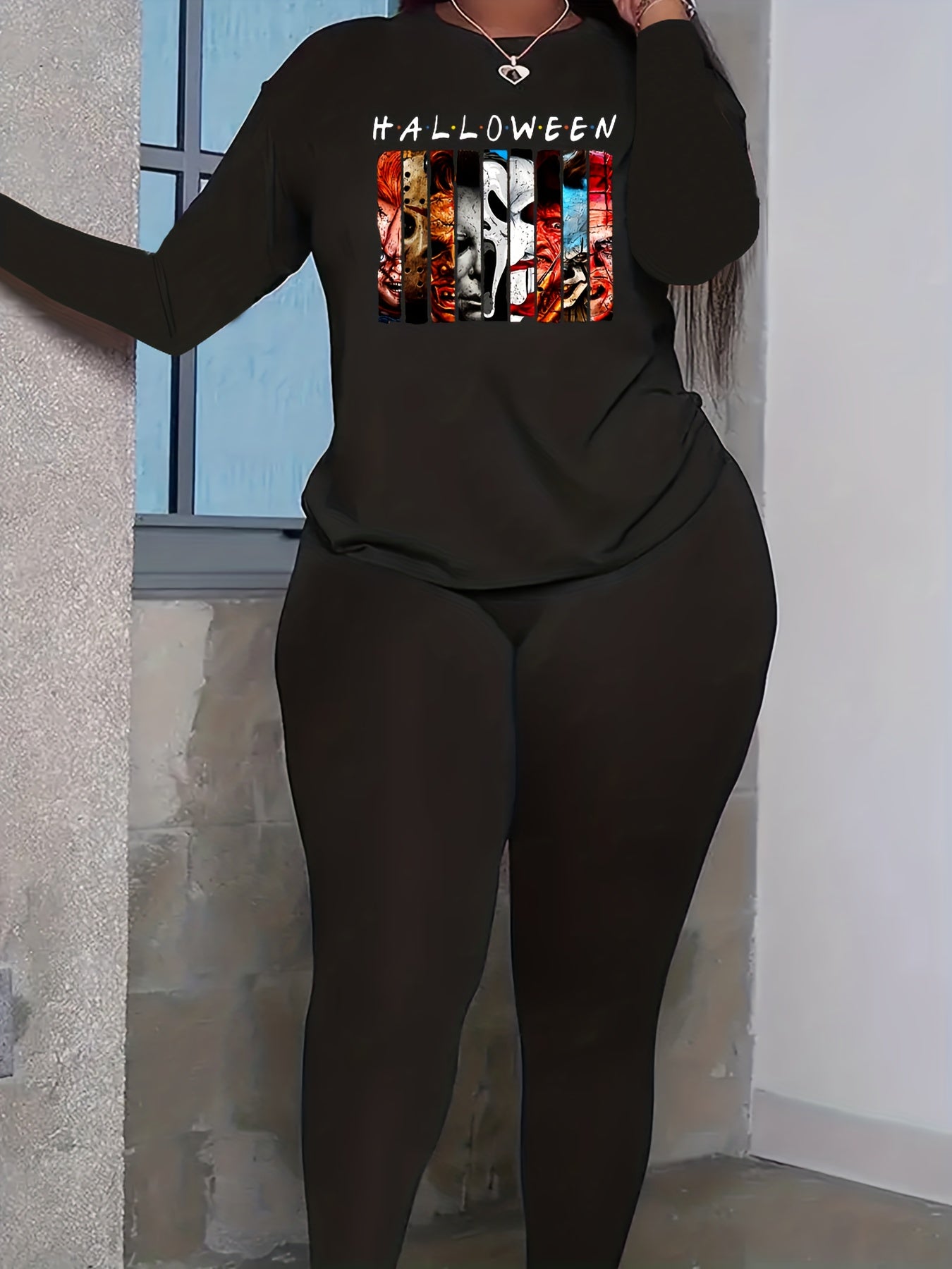 Halloween Horror Figure & Letter Print 2 Piece Set